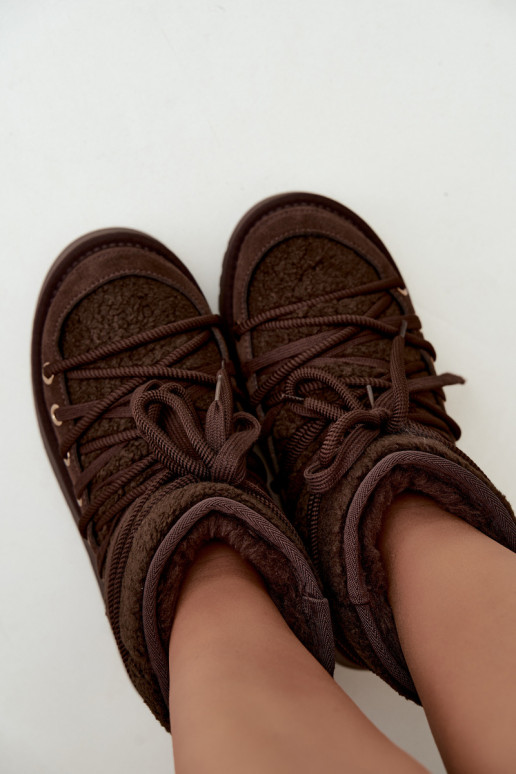 Leather suede snow boots with fur D&A GR62-6021 in chocolate color