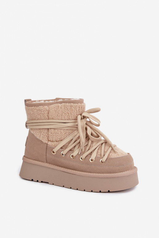Leather suede snow boots with fur D&A GR62-6021 in sand color