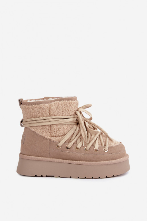 Leather suede snow boots with fur D&A GR62-6021 in sand color