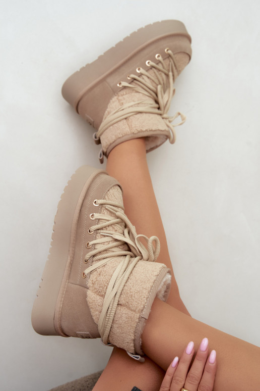 Leather suede snow boots with fur D&A GR62-6021 in sand color