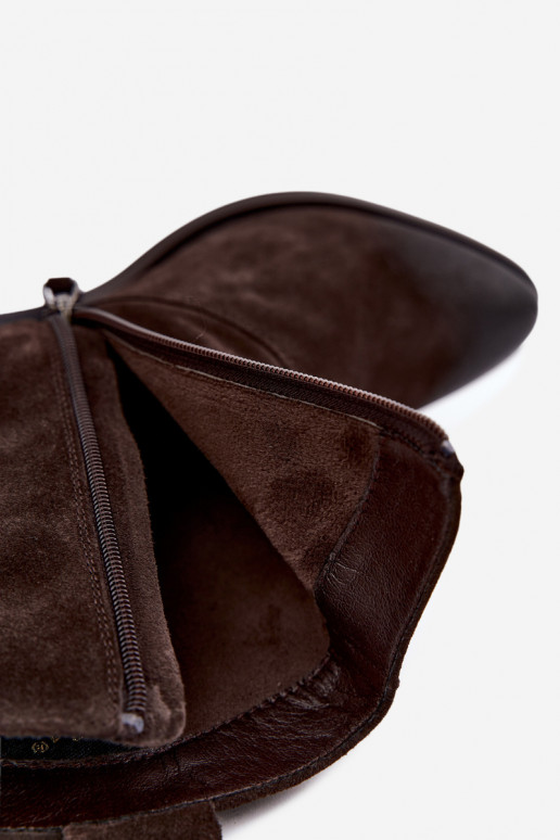 Leather suede cowboy-style insulated boots D&A CR62-3395 in dark brown color