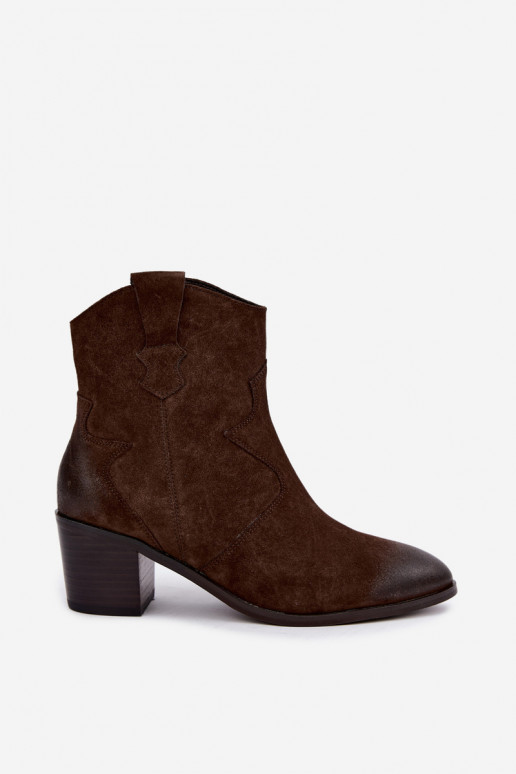 Leather suede cowboy-style insulated boots D&A CR62-3395 in chocolate color