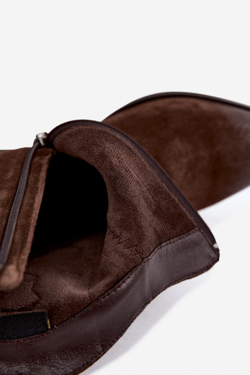 Leather suede cowboy-style insulated boots D&A CR62-3395 in chocolate color