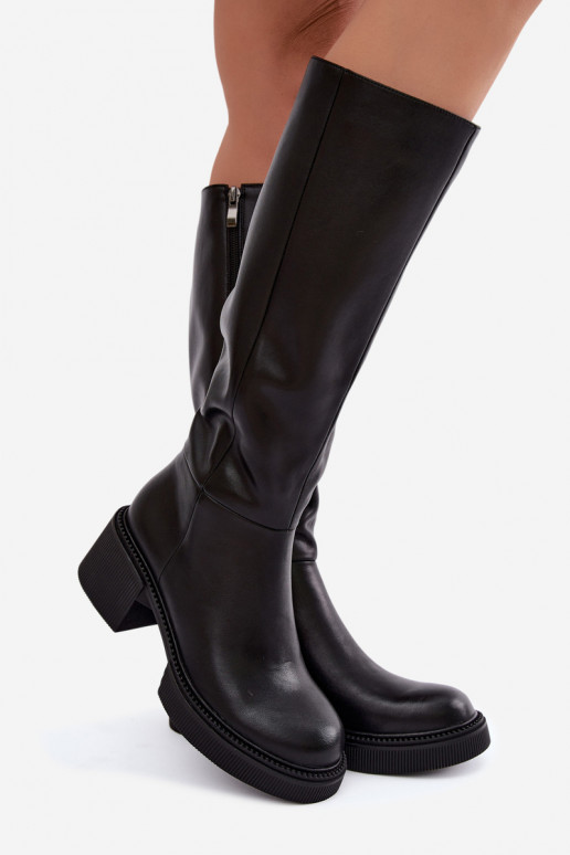 Faux leather insulated women's knee-high boots Klocke D&A MR62-9051 black