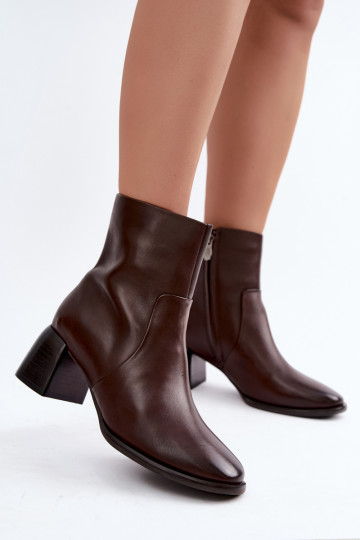 Insulated ankle boots with natural leather heels CR62-3391 chocolate