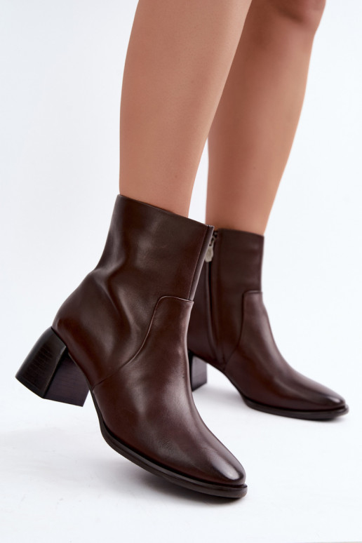 Insulated ankle boots with natural leather heels CR62-3391 chocolate