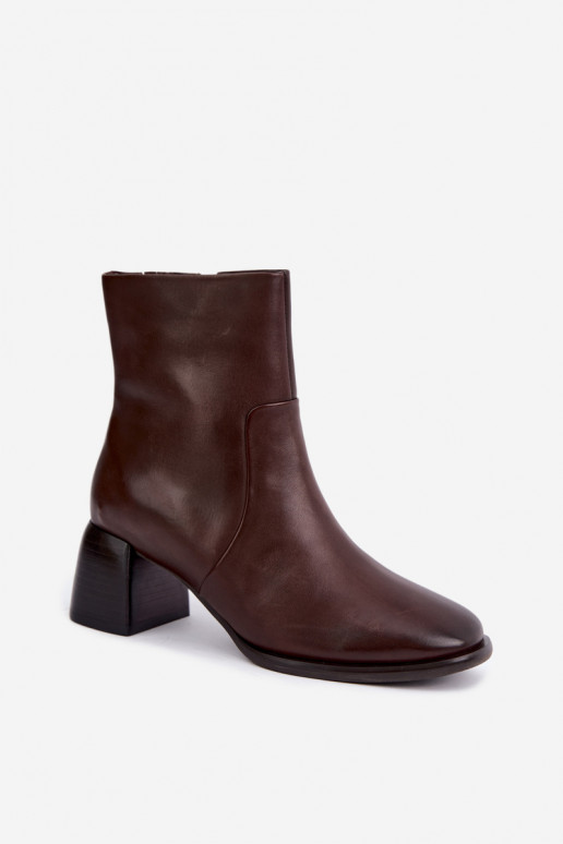 Insulated ankle boots with natural leather heels CR62-3391 chocolate