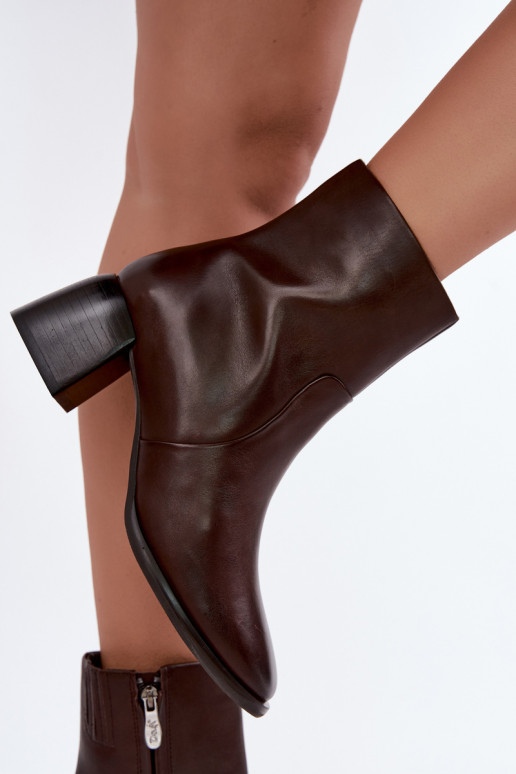 Insulated ankle boots with natural leather heels CR62-3391 chocolate