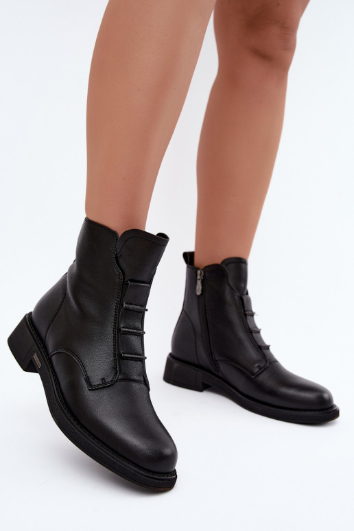 Faux leather women's insulated ankle boots with wide heels D&A CR62-3429 black
