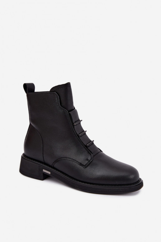 Faux leather women's insulated ankle boots with wide heels D&A CR62-3429 black
