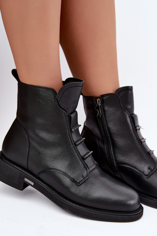 Faux leather women's insulated ankle boots with wide heels D&A CR62-3429 black
