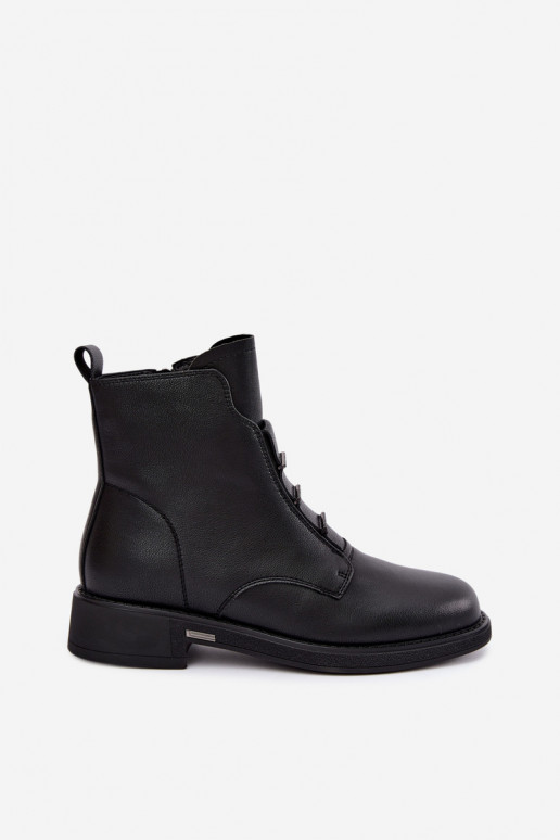 Faux leather women's insulated ankle boots with wide heels D&A CR62-3429 black