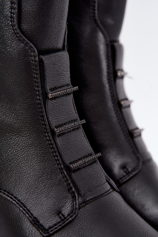 Faux leather women's insulated ankle boots with wide heels D&A CR62-3429 black