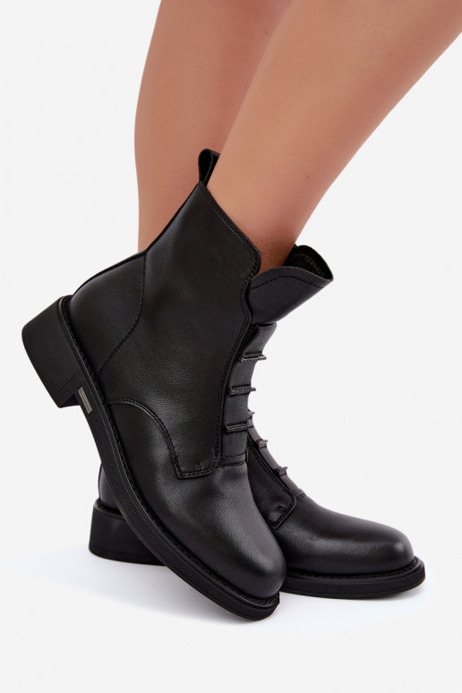 Faux leather women's insulated ankle boots with wide heels D&A CR62-3429 black