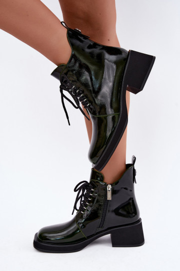 Faux leather insulated ankle boots with patent effect Klocke GOE UU2N4129 khaki