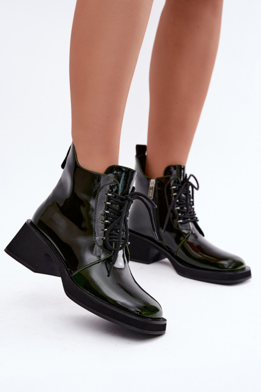 Faux leather insulated ankle boots with patent effect Klocke GOE UU2N4129 khaki