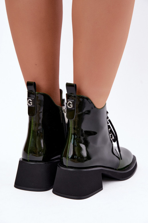 Faux leather insulated ankle boots with patent effect Klocke GOE UU2N4129 khaki