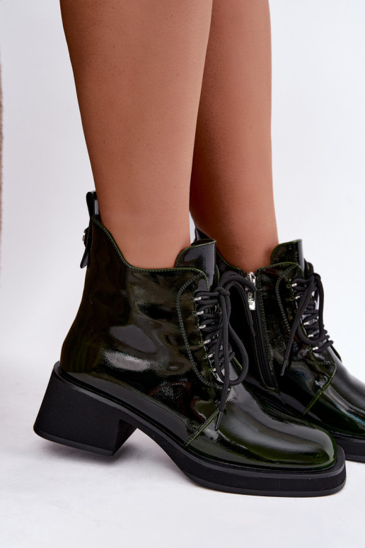 Faux leather insulated ankle boots with patent effect Klocke GOE UU2N4129 khaki