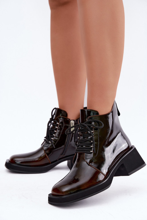 Faux leather insulated ankle boots with patent effect Klocke GOE UU2N4128 dark brown
