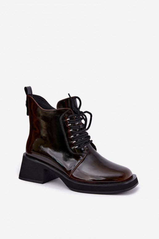 Faux leather insulated ankle boots with patent effect Klocke GOE UU2N4128 dark brown