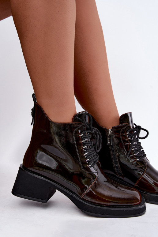 Faux leather insulated ankle boots with patent effect Klocke GOE UU2N4128 dark brown