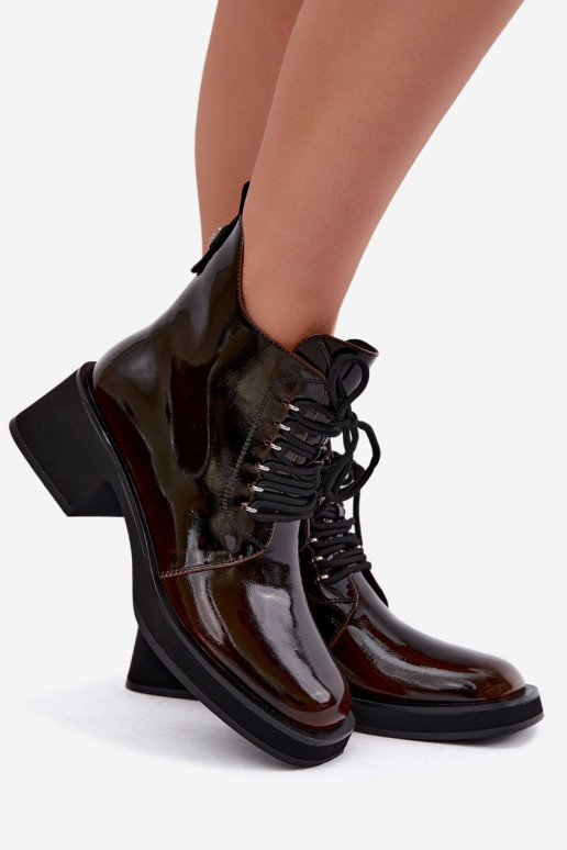 Faux leather insulated ankle boots with patent effect Klocke GOE UU2N4128 dark brown