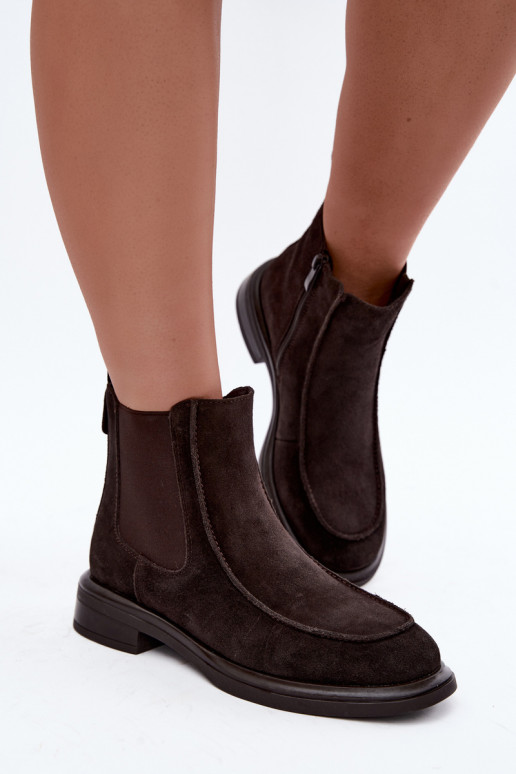 Women's insulated ankle boots made of faux suede Sergio Leone BT-31 chocolate