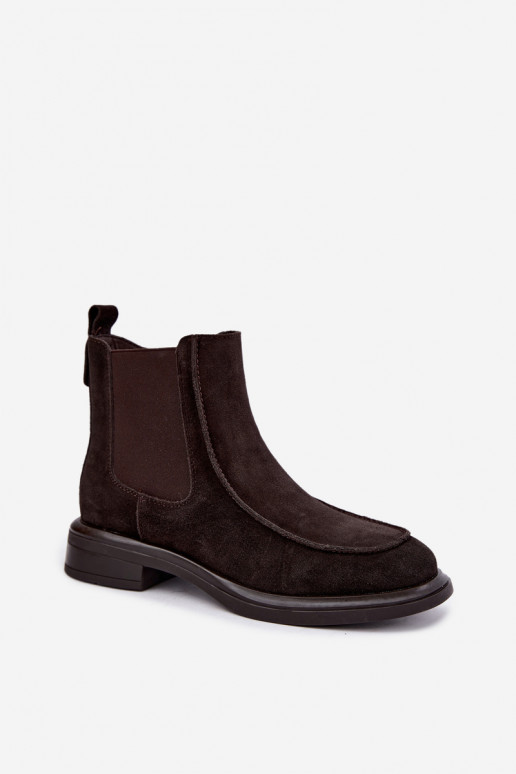 Women's insulated ankle boots made of faux suede Sergio Leone BT-31 chocolate