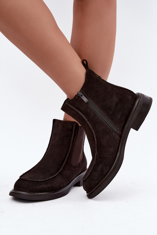 Women's insulated ankle boots made of faux suede Sergio Leone BT-31 chocolate