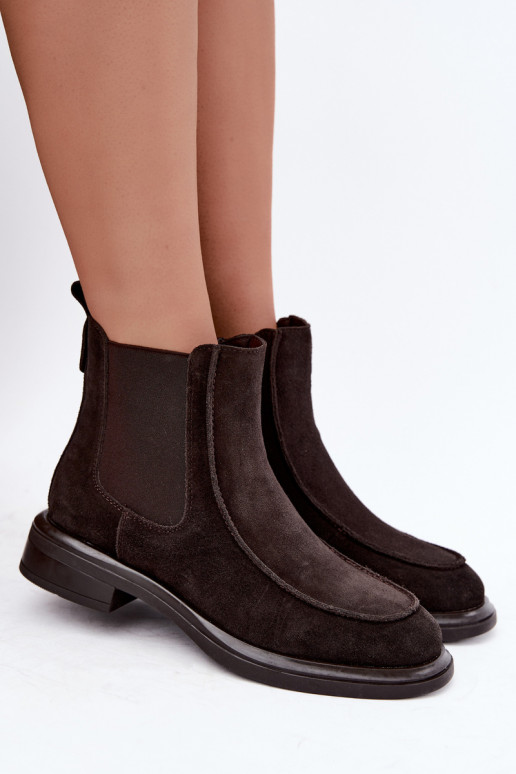 Women's insulated ankle boots made of faux suede Sergio Leone BT-31 chocolate