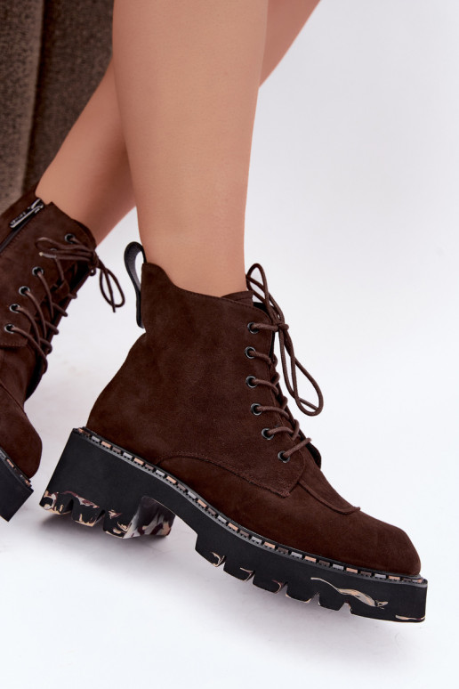 Insulated ankle boots made of faux suede Artiker 59C0247 chocolate
