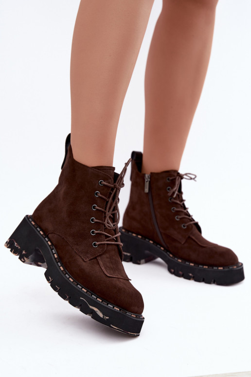 Insulated ankle boots made of faux suede Artiker 59C0247 chocolate