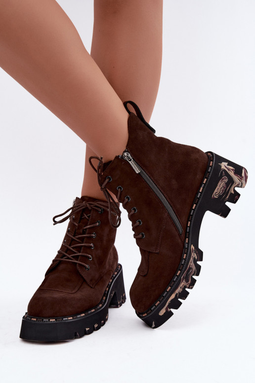 Insulated ankle boots made of faux suede Artiker 59C0247 chocolate