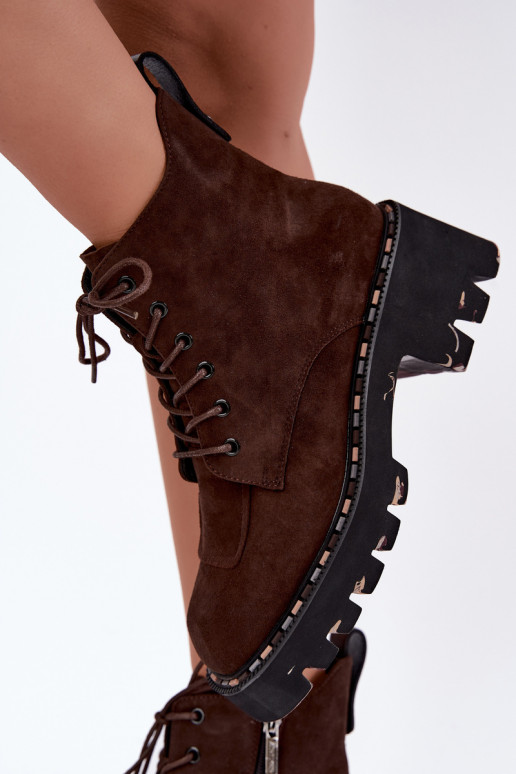 Insulated ankle boots made of faux suede Artiker 59C0247 chocolate