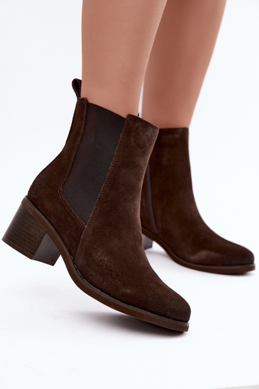 Stylish insulated ankle boots made of faux suede Klocke Vinceza 133105 chocolate