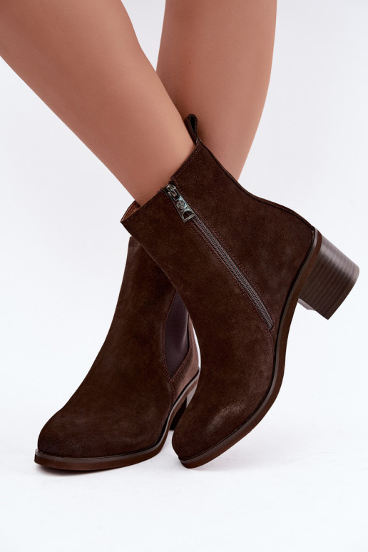 Stylish insulated ankle boots made of faux suede Klocke Vinceza 133105 chocolate