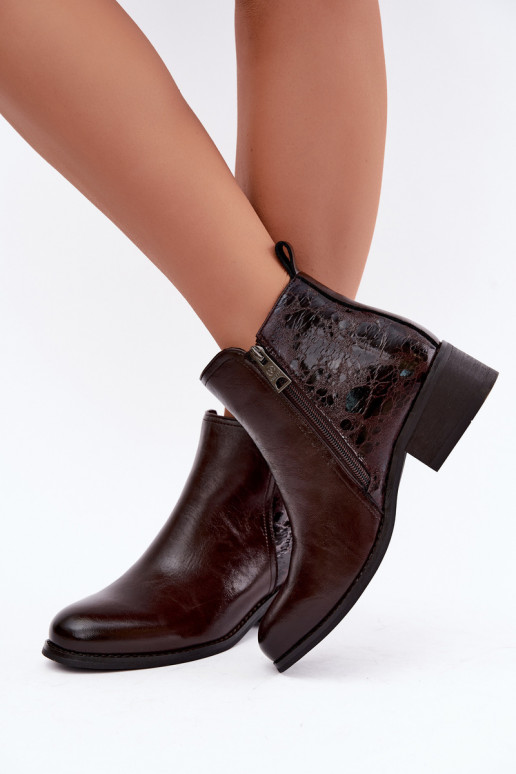 Faux leather insulated ankle boots with low heel Vinceza 133133 chocolate