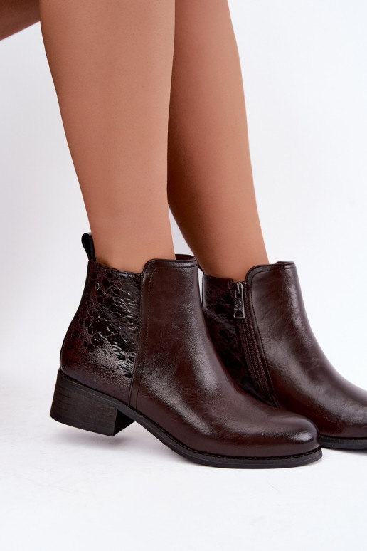 Faux leather insulated ankle boots with low heel Vinceza 133133 chocolate