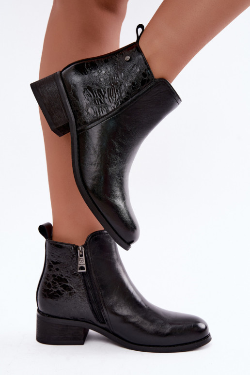 Faux leather insulated ankle boots with low heel Vinceza 133133 black