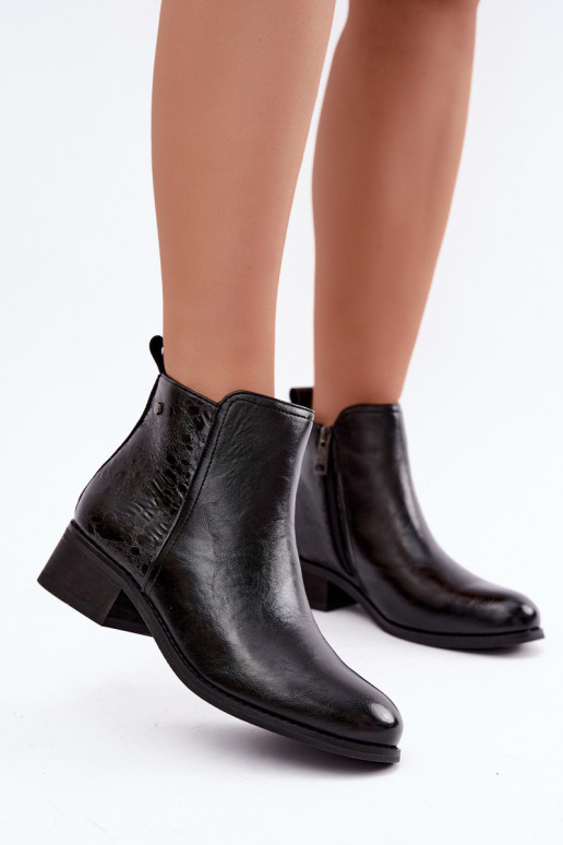 Faux leather insulated ankle boots with low heel Vinceza 133133 black