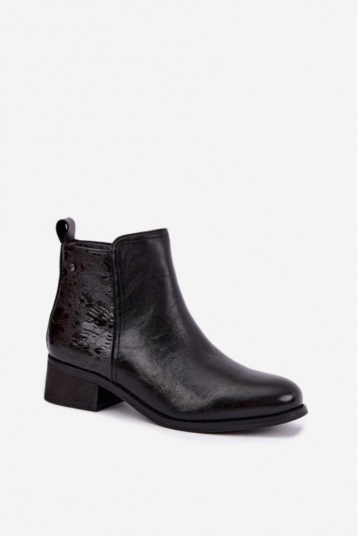 Faux leather insulated ankle boots with low heel Vinceza 133133 black