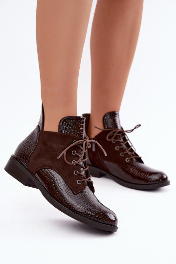 Insulated ankle boots with embossed design Vinceza 16524 chocolate