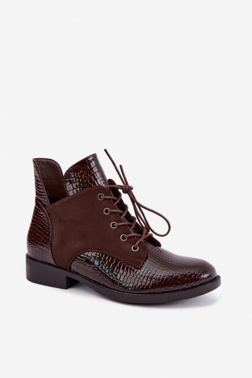 Insulated ankle boots with embossed design Vinceza 16524 chocolate