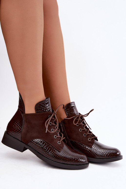 Insulated ankle boots with embossed design Vinceza 16524 chocolate