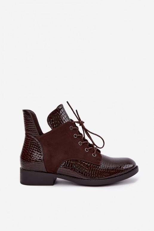 Insulated ankle boots with embossed design Vinceza 16524 chocolate