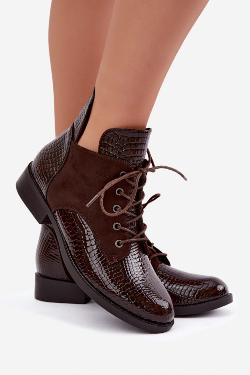 Insulated ankle boots with embossed design Vinceza 16524 chocolate