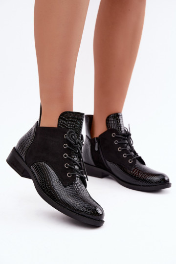Insulated ankle boots with embossed design Vinceza 16524 black 2