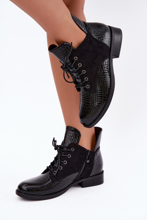 Insulated ankle boots with embossed design Vinceza 16524 black
