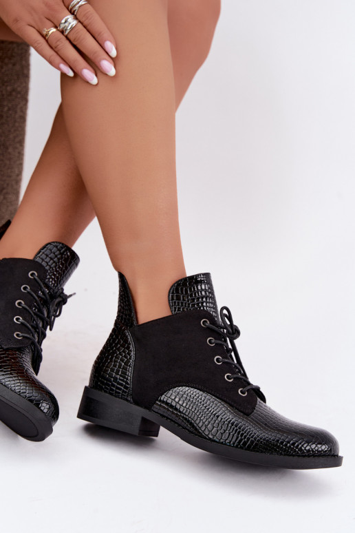 Insulated ankle boots with embossed design Vinceza 16524 black