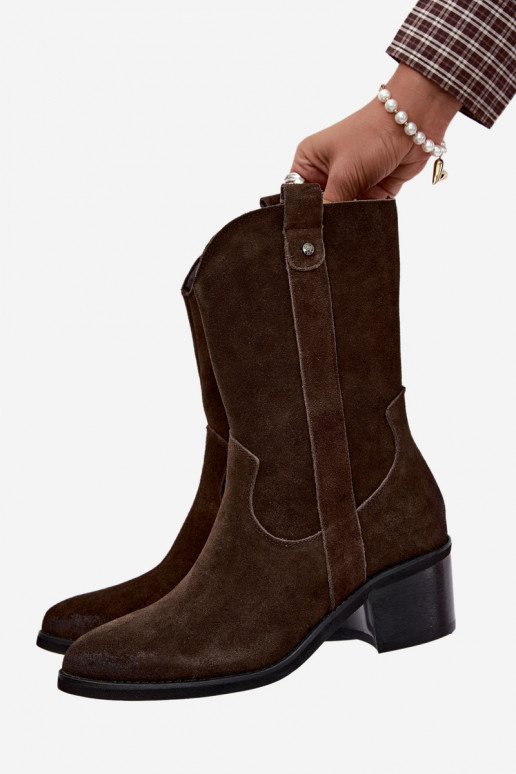 insulated cowboy-style ankle boots with heels Vinceza 133106 in chocolate